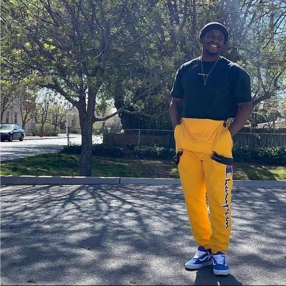 Champion Life™ Super Fleece 3.0 Overalls Size S Unisex Yellow Pockets Sweatpants - Picture 6 of 11